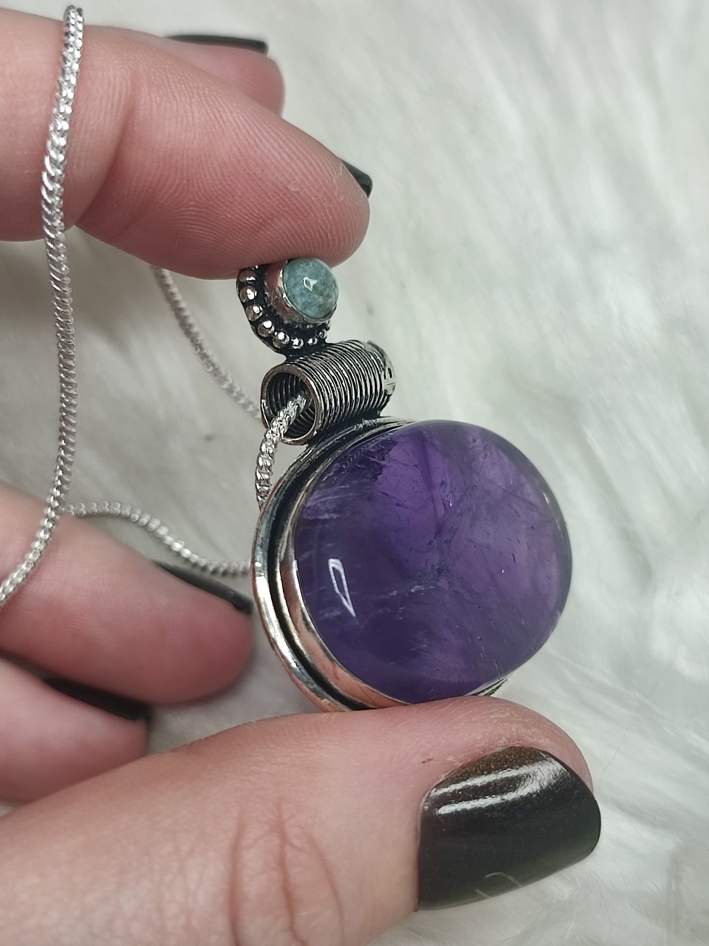 Colgante baño de plata con ametrino y larimar ( incluye cadena )