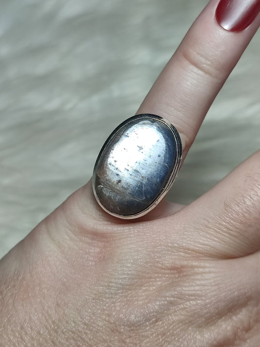 Anillo baño de plata con piedra luna negra - ref.182