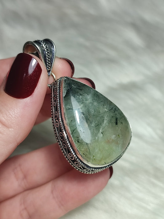 Colgante baño plata de prehnita n°20