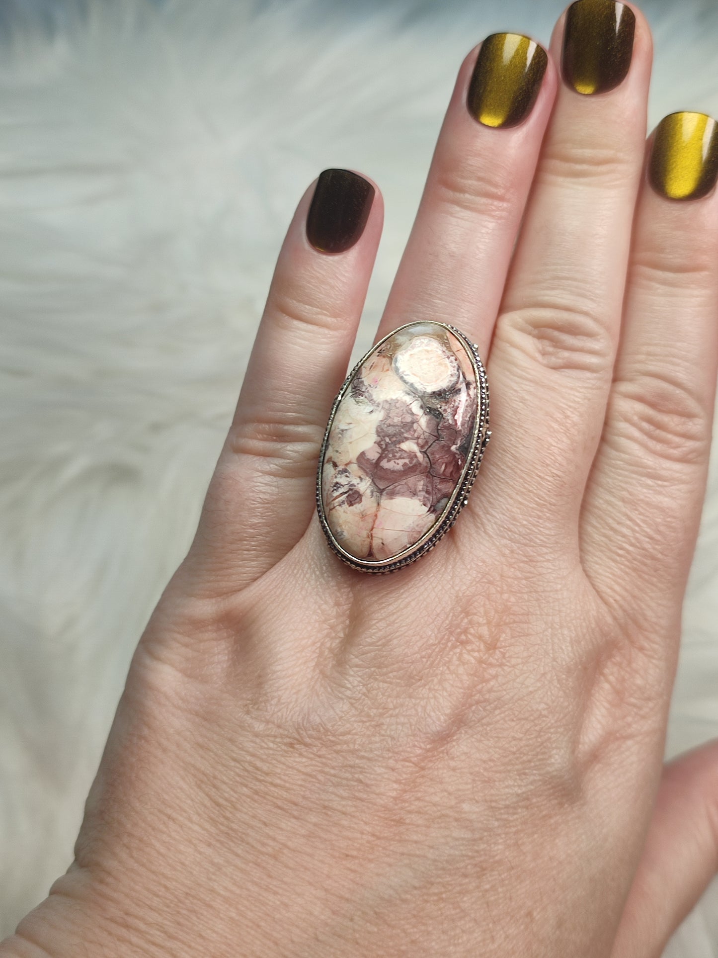 Anillo baño de plata con jaspe porcelana