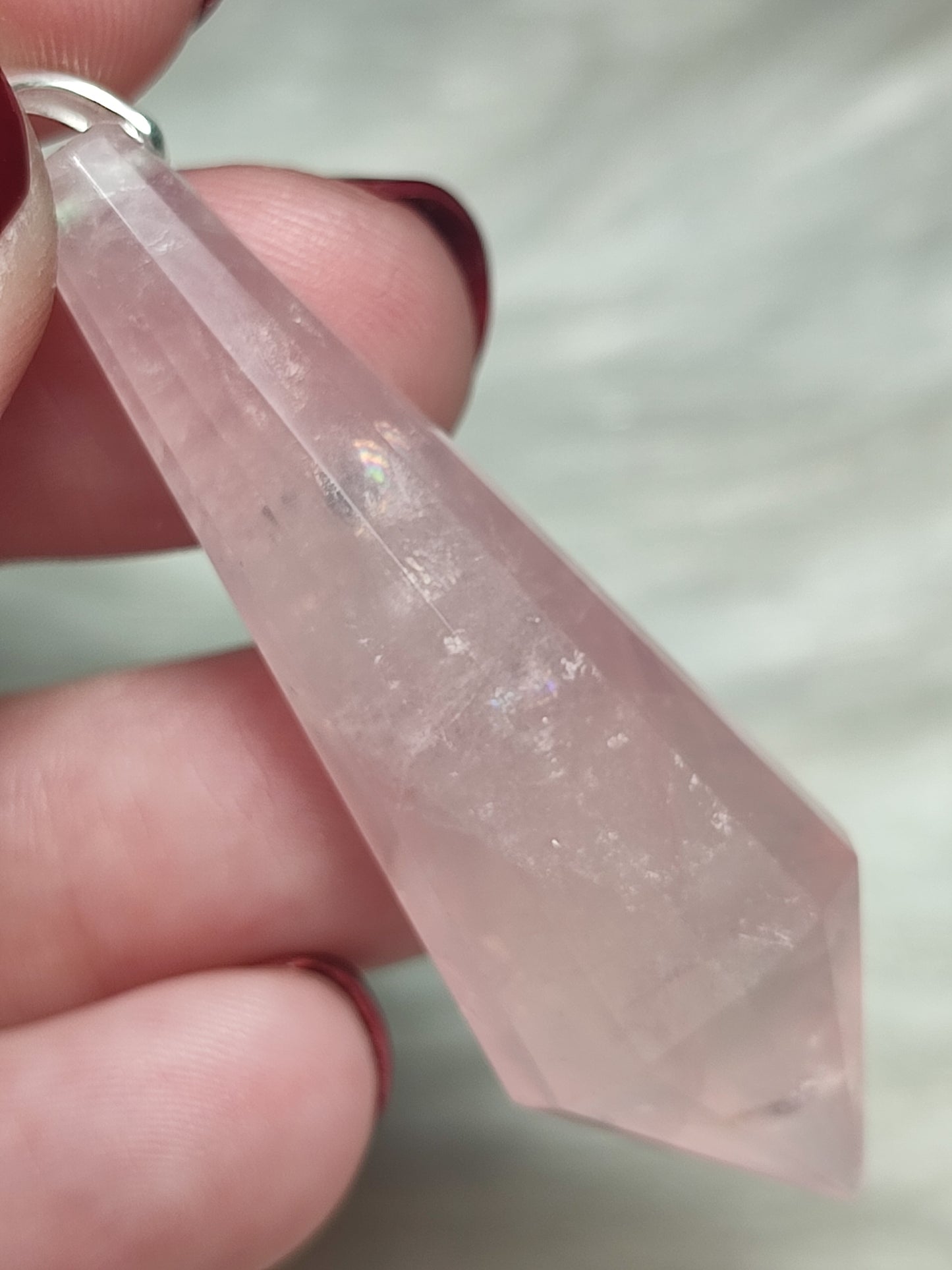 Colgante péndulo talla vogel 12 caras - Cuarzo rosa Extra
