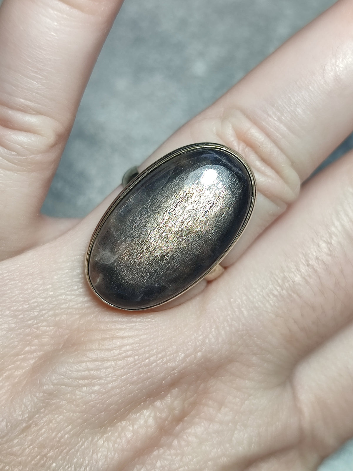 Anillo baño de plata con piedra luna negra latticce n°12