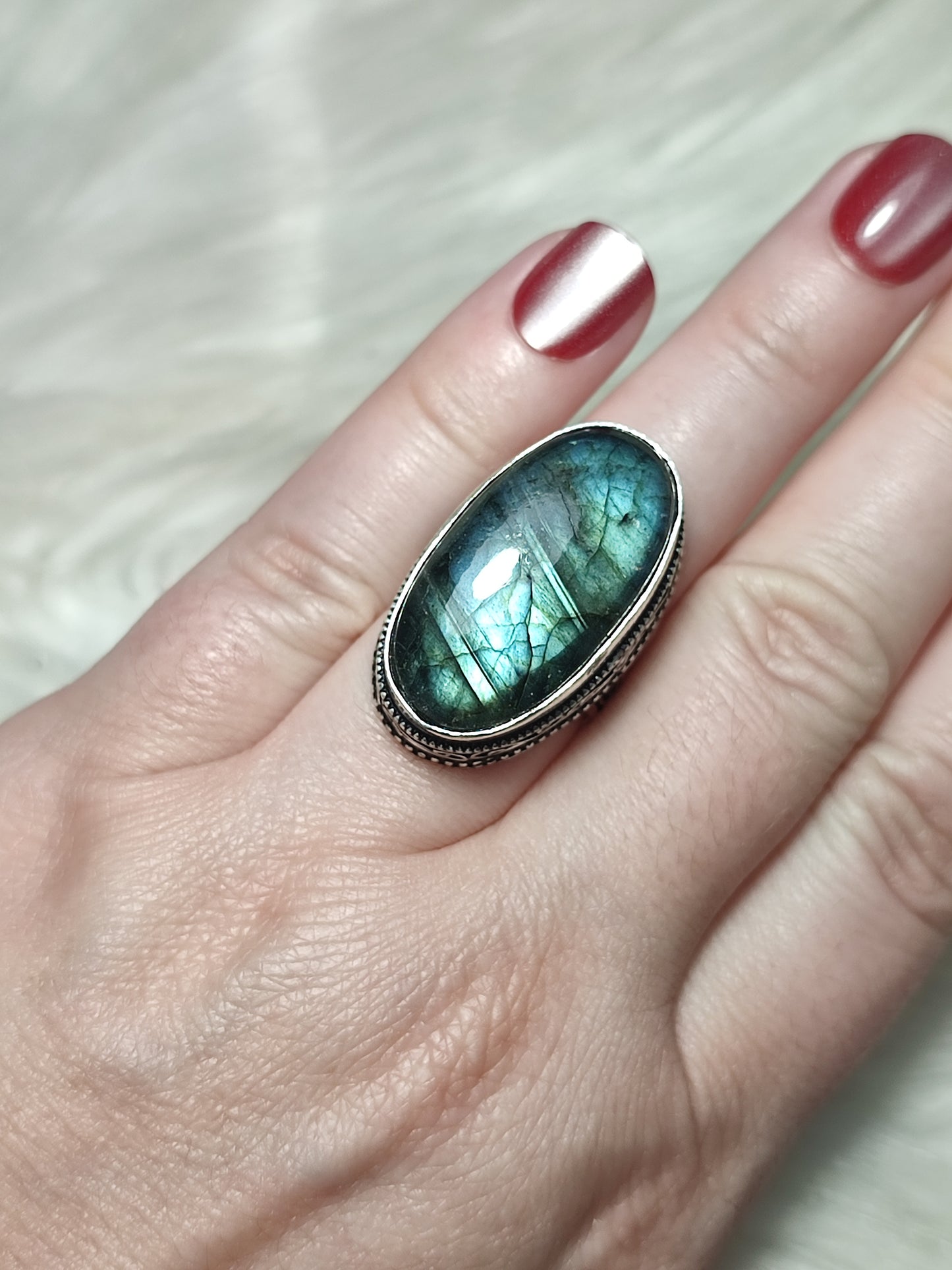 Anillo baño de plata con Labradorita ref.130