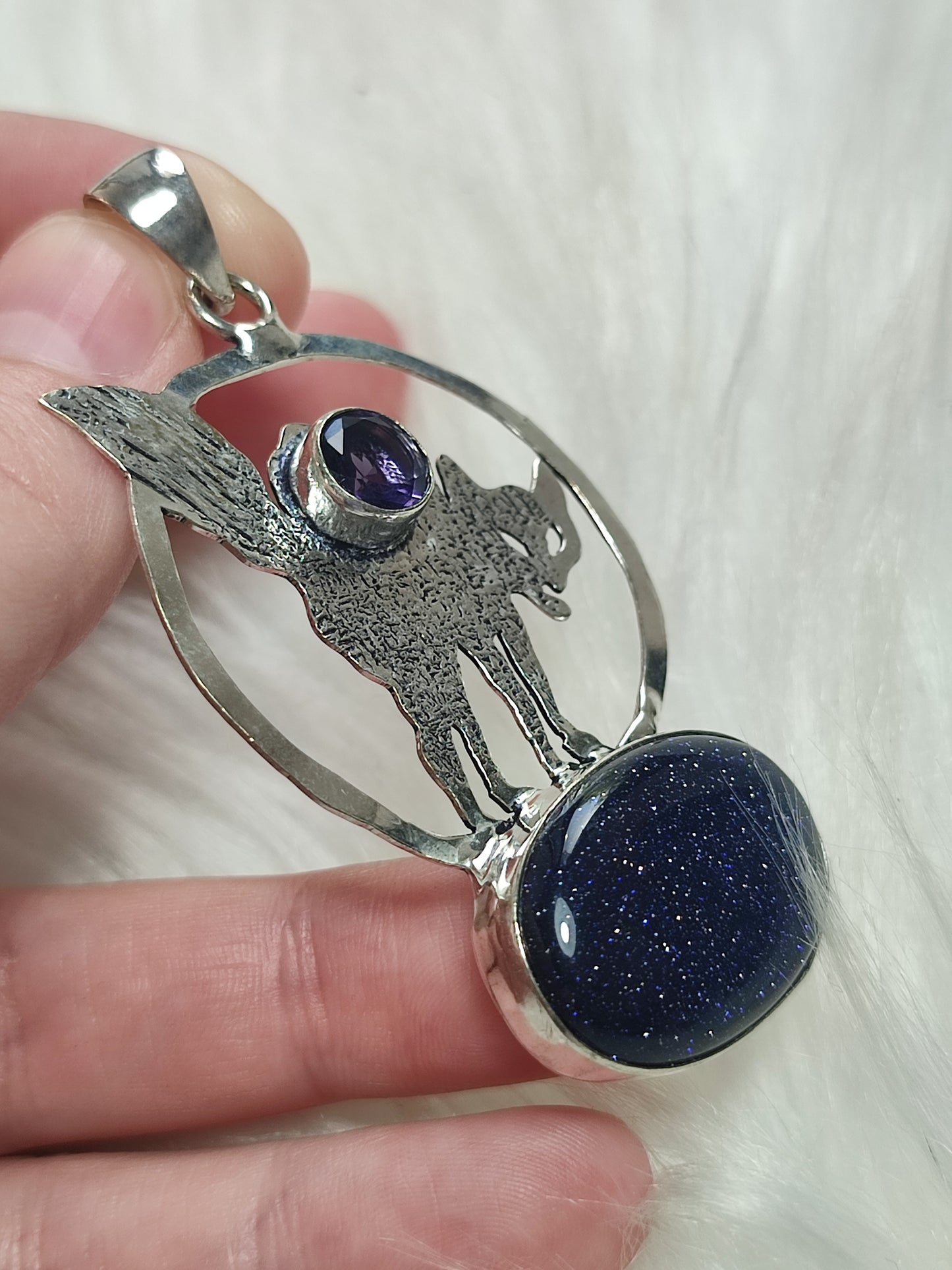 Colgante baño plata gato erizado con piedra de las estrellas