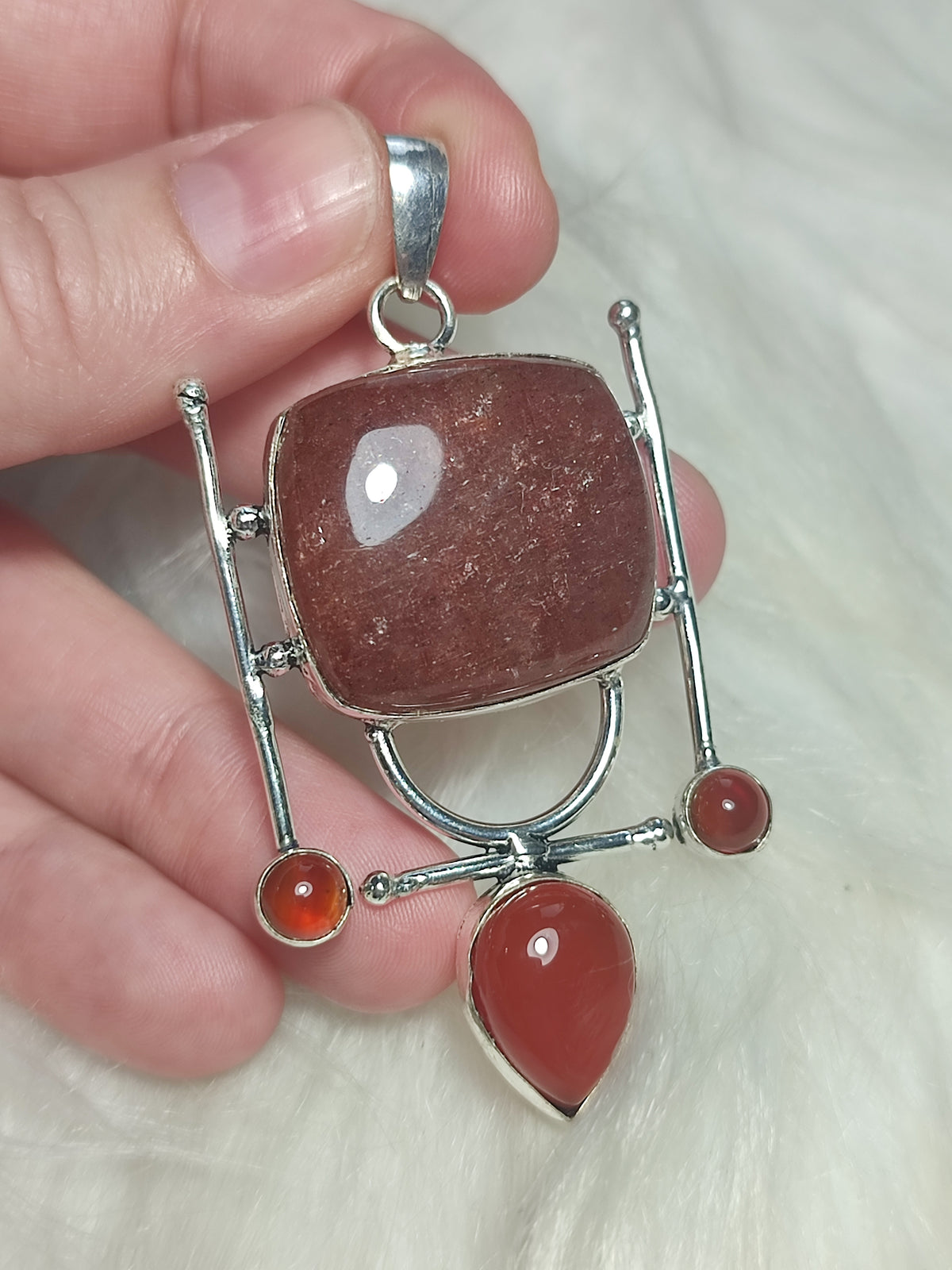 Colgante baño plata con aventurina roja y cornalina n° 36