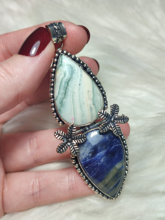 Colgante baño de plata con ágata y sodalita