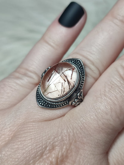 Anillo bisutería ajustable con cuarzo rutilo cobre - ver descripción