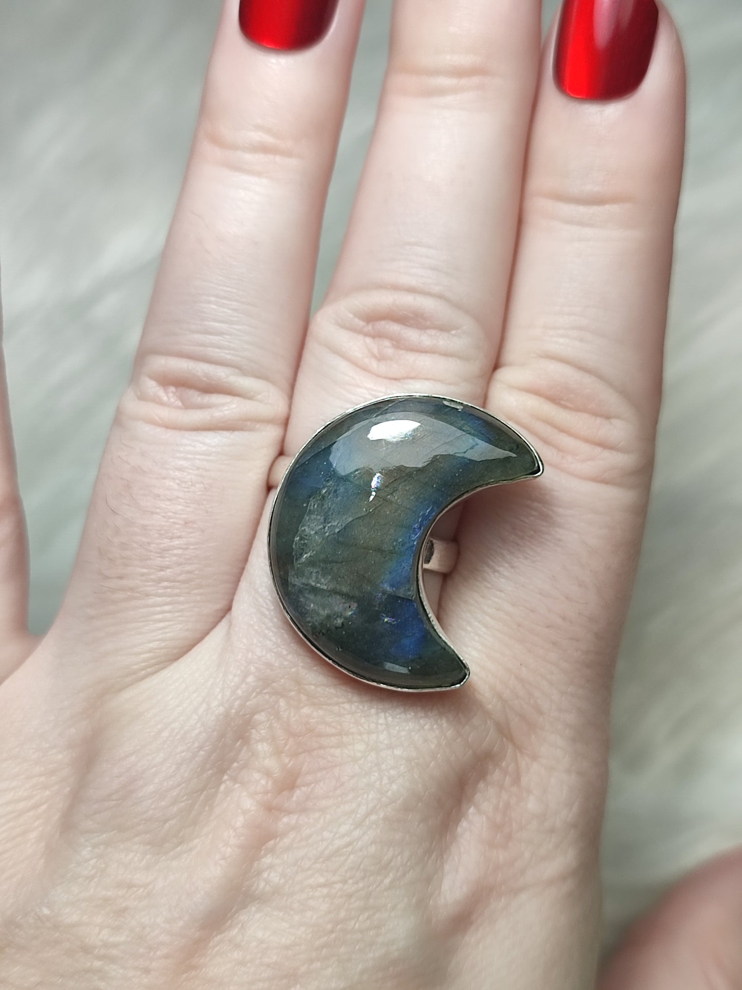 Anillo luna baño de plata con labradorita - Ajustable 88