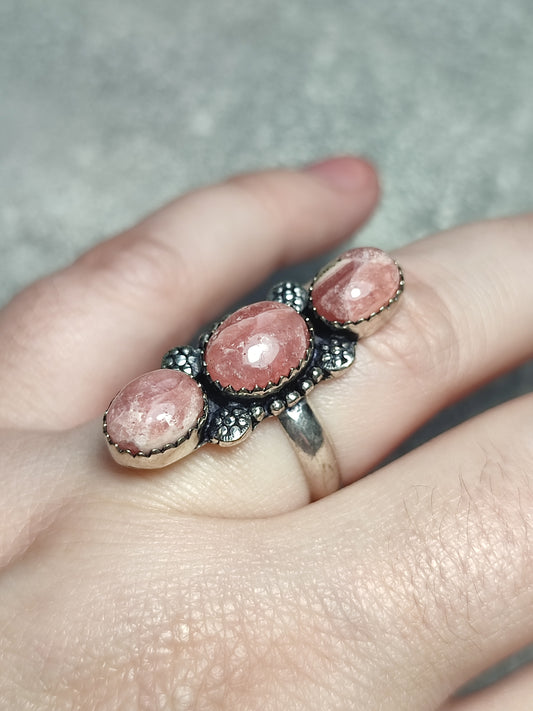 Anillo baño de plata con rodocrosita n°3