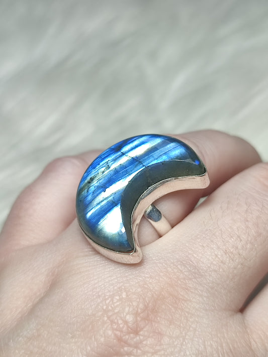 Anillo luna baño de plata con labradorita - Ajustable 76