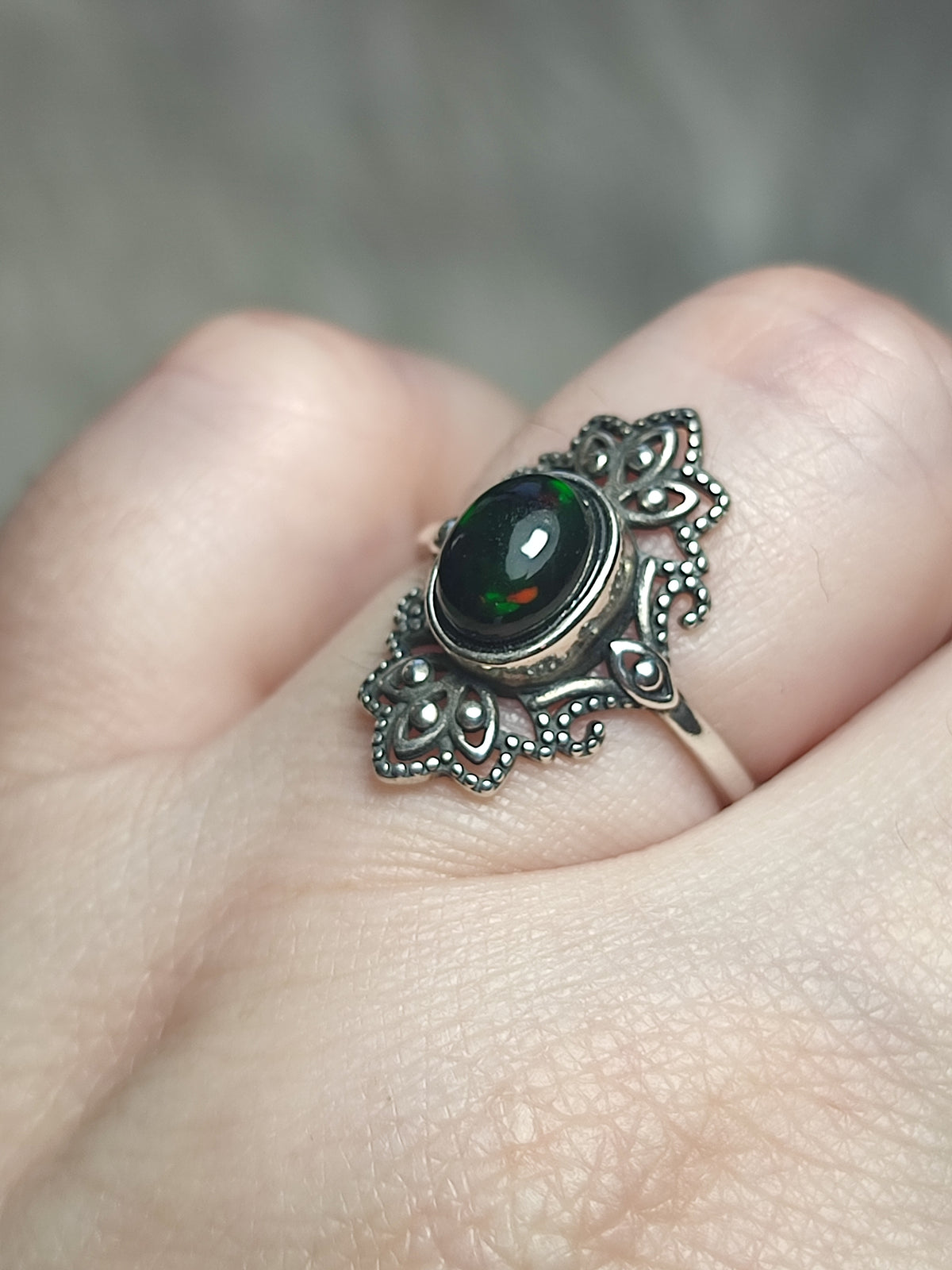 Anillo plata 925 con ópalo negro - ajustable n° 30