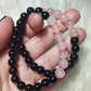 Pulsera elástica bolas 8 mm - Obsidiana y cuarzo rosa