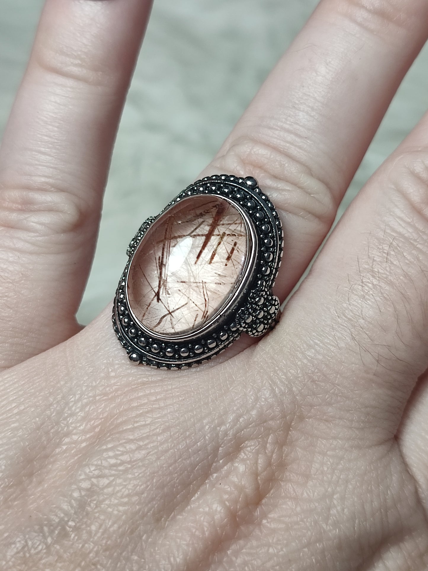 Anillo bisutería ajustable con cuarzo rutilo cobre - ver descripción
