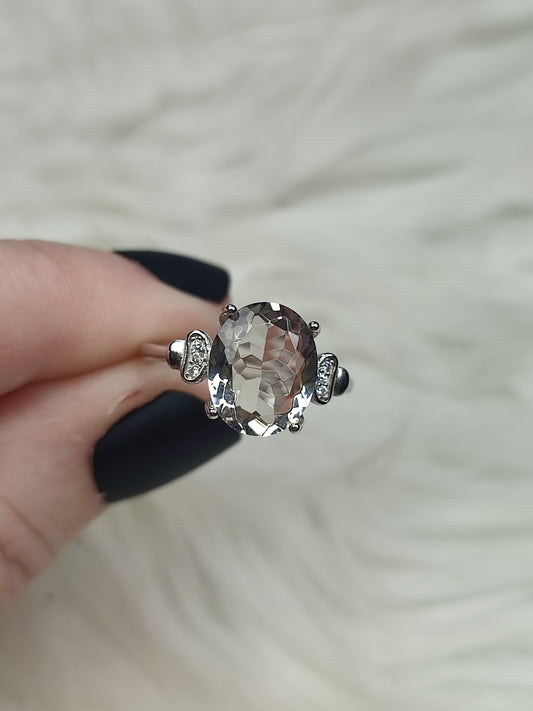 Anillo plata 925 con cuarzo ahumado facetado  - ajustable n° 95