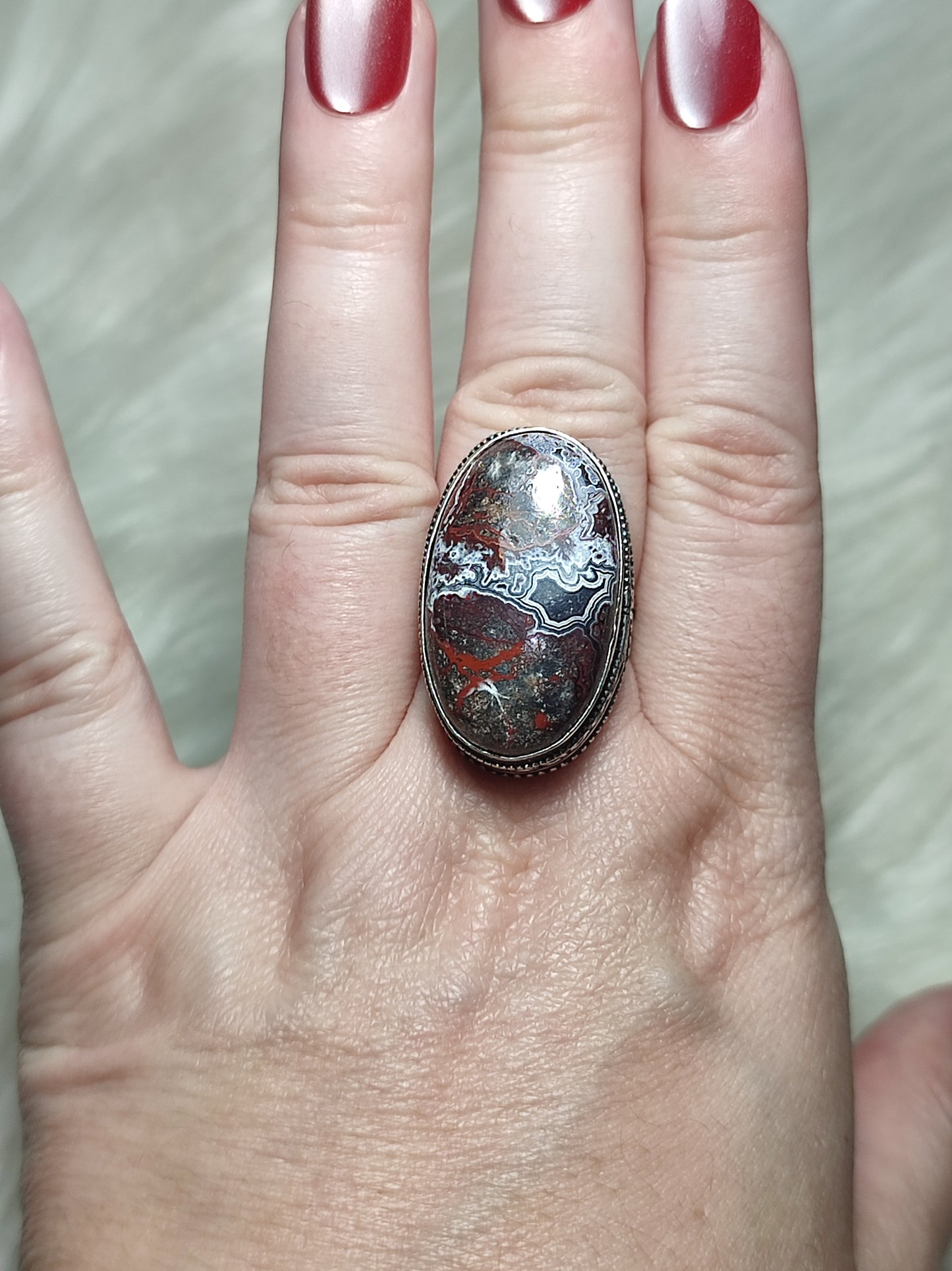 Anillo baño de plata con ágata mejicana - ref.137