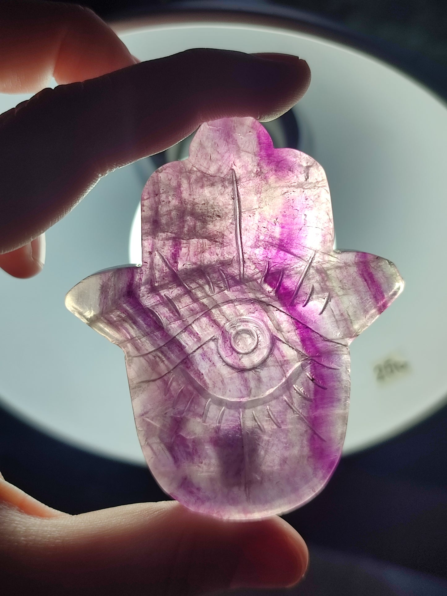 Hamsa o mano de Fátima de flúorita