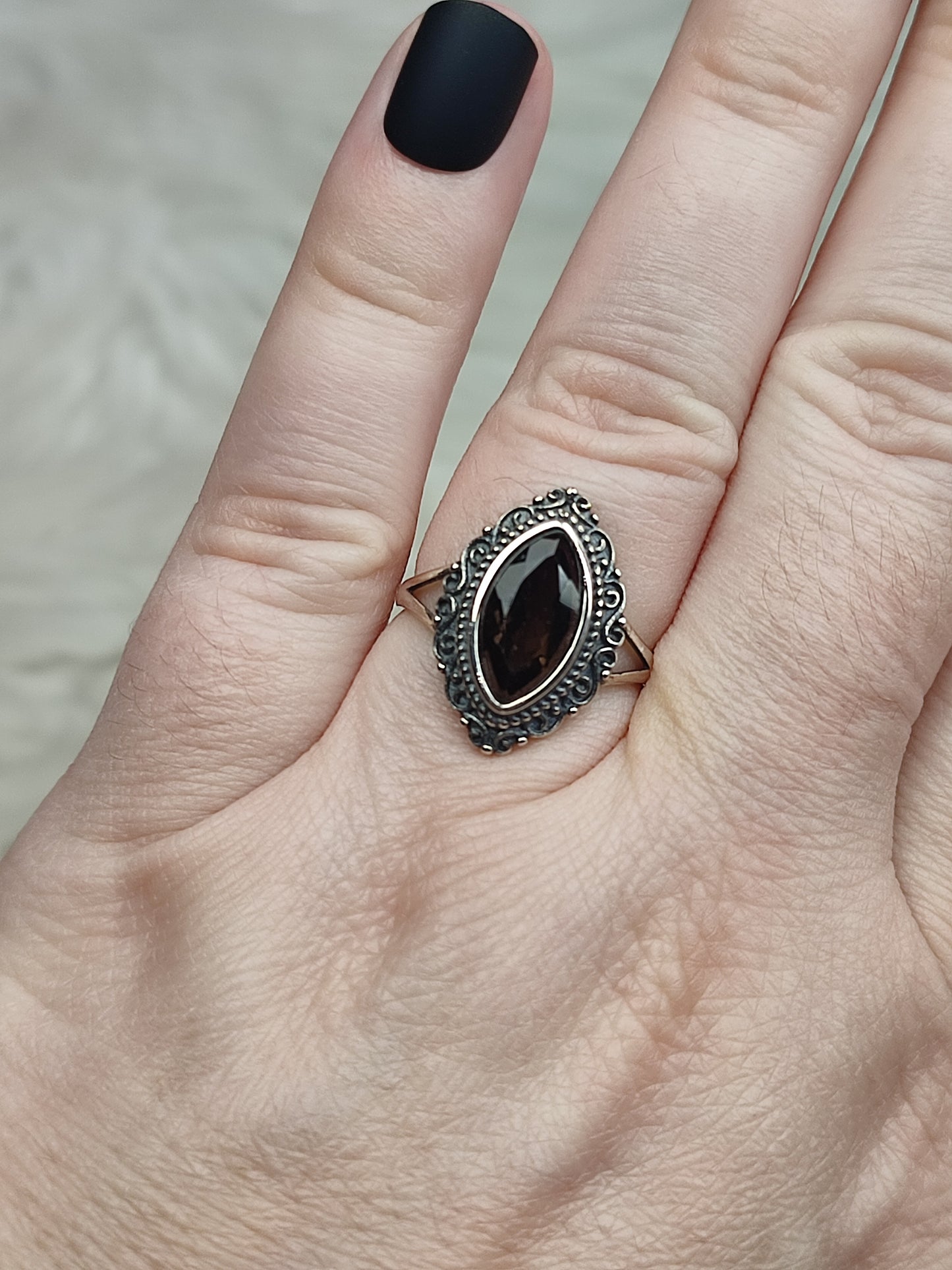 Anillo plata 925 con cuarzo ahumado facetado - ajustable n° 7