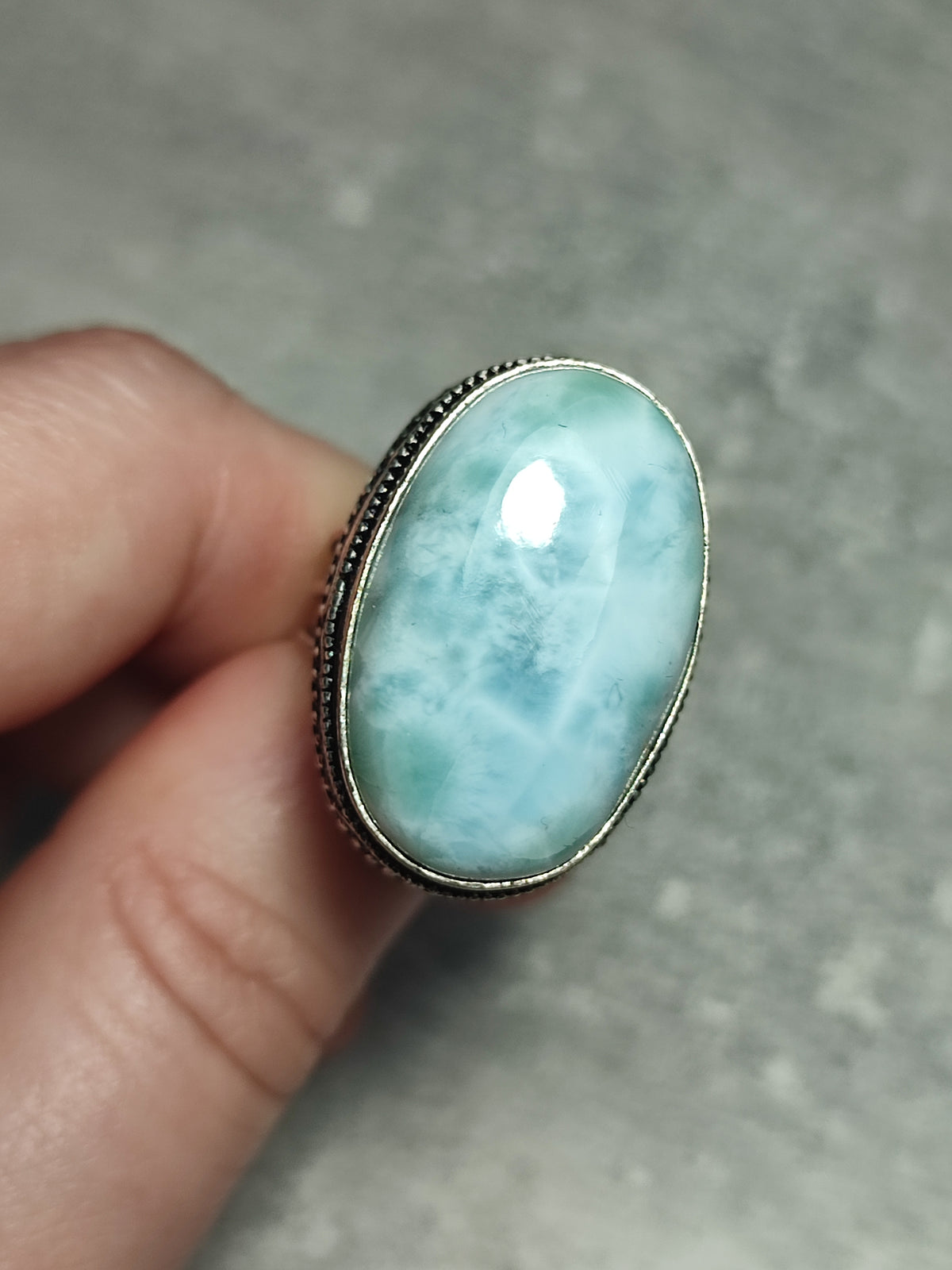 Anillo baño de plata con larimar n°5