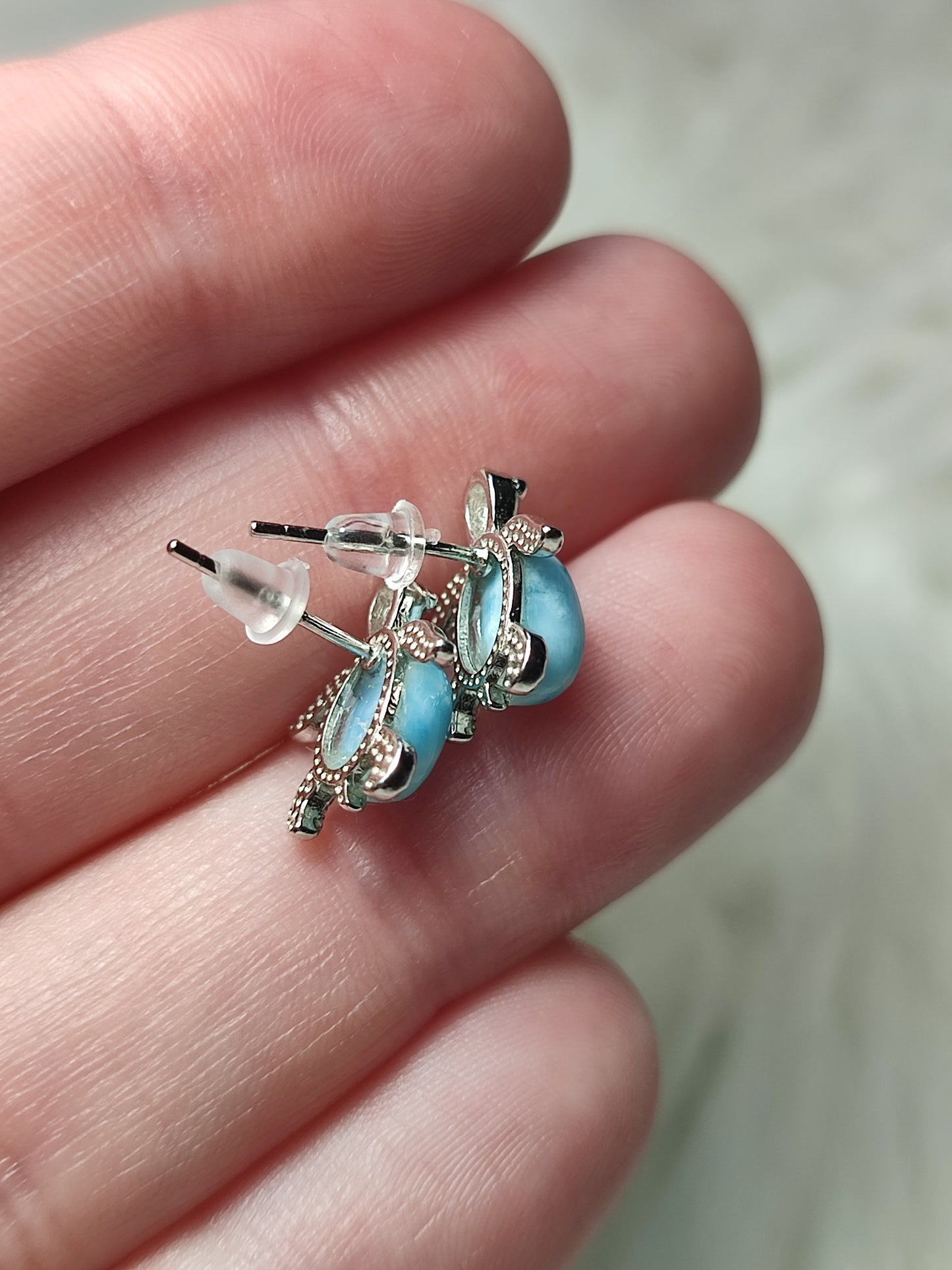 Pendientes plata 925 con larimar modelo tortuga n° 144