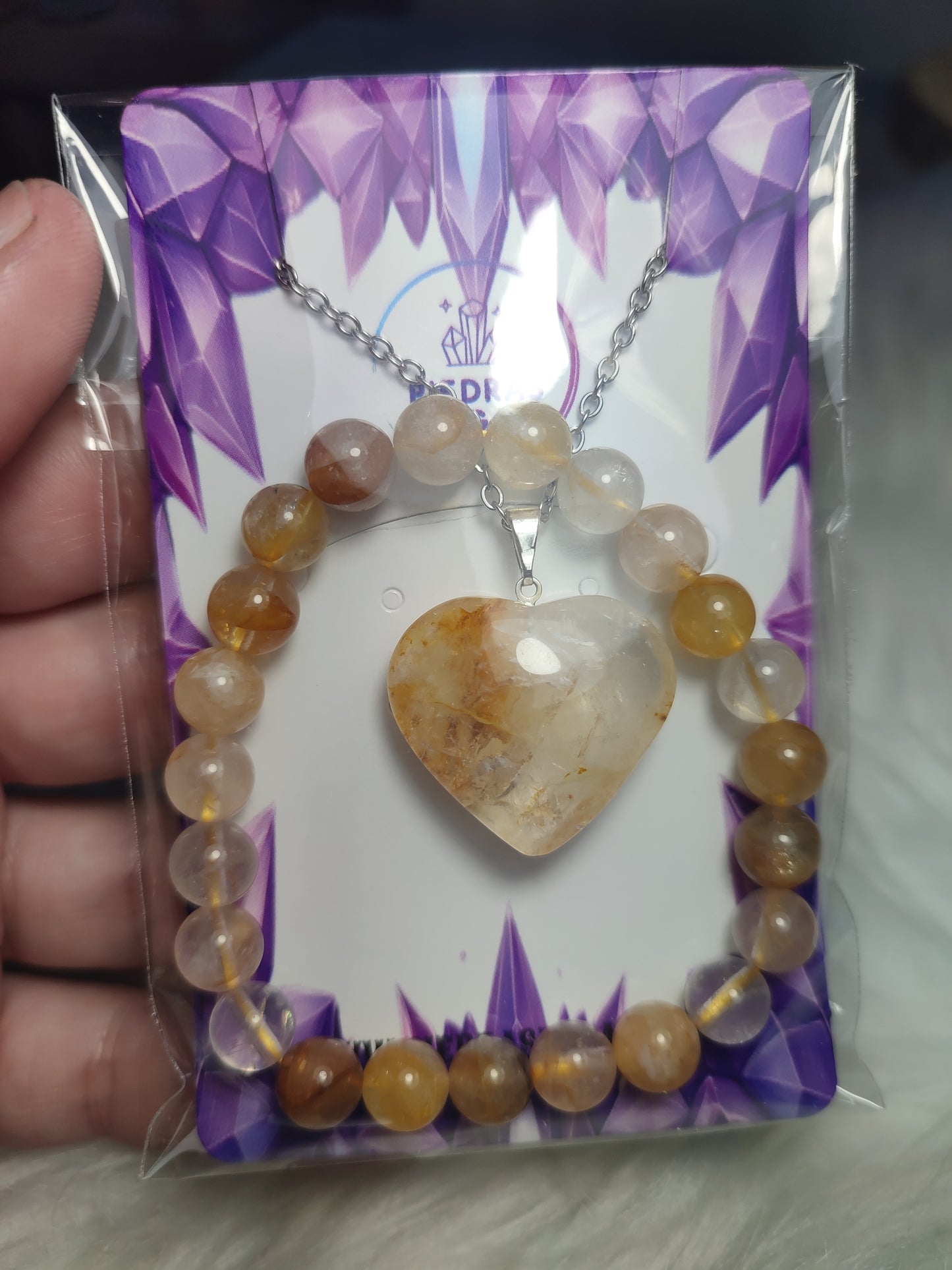 Conjunto colgante y pulsera cuarzo sanador