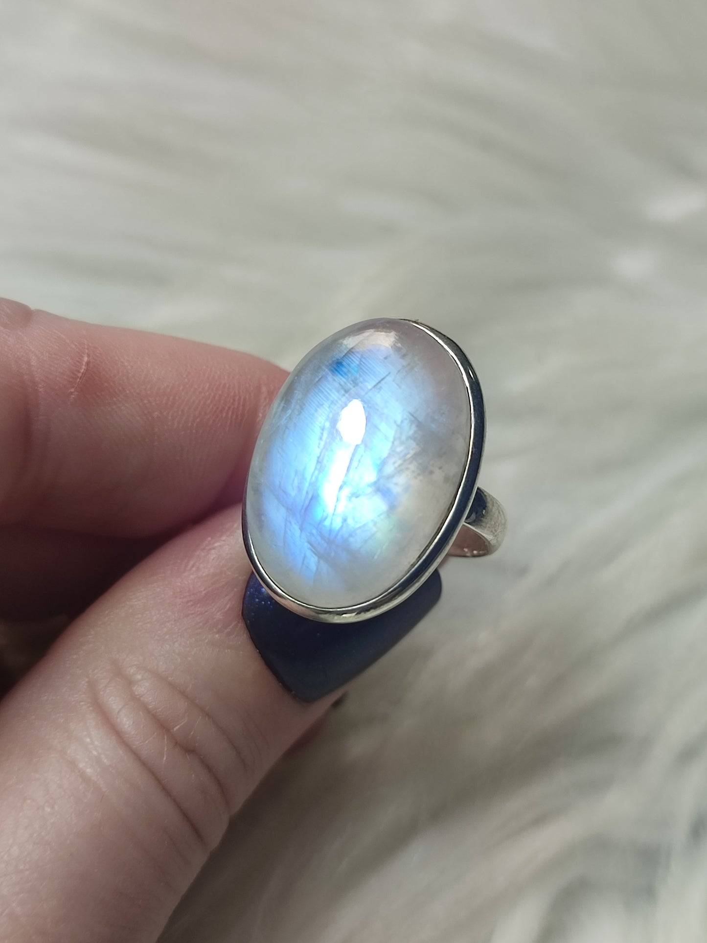 Anillo plata 925 con Piedra Luna flash - ajustable n° 15