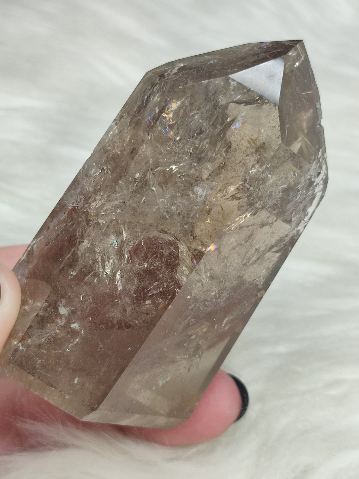 Punta cuarzo ahumado y rutilo con hematite n°15