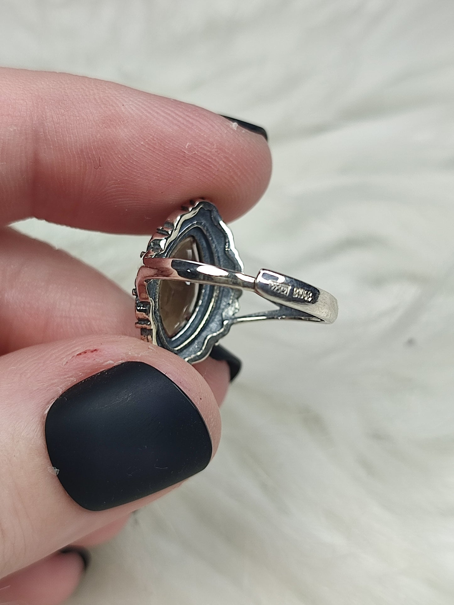 Anillo plata 925 con cuarzo ahumado facetado - ajustable n° 7