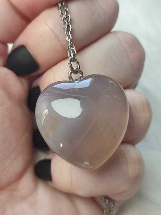 Collar en acero con corazón agata gris - N°224