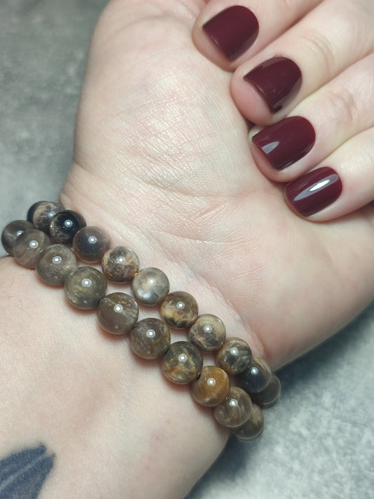 Pulsera elástica bolas 7/8 mm - piedra luna negra lattice