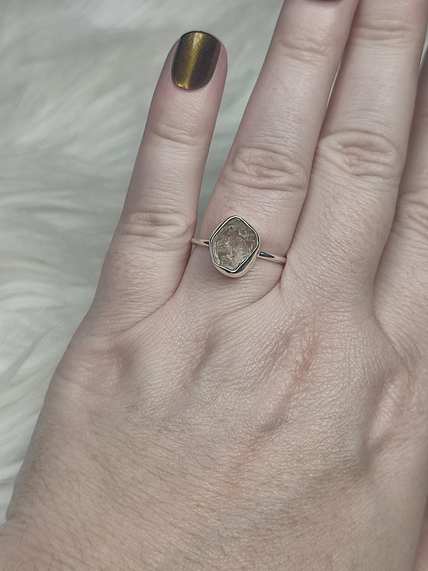 Anillo plata de ley 925 con herkimer - 18 mm diámetro