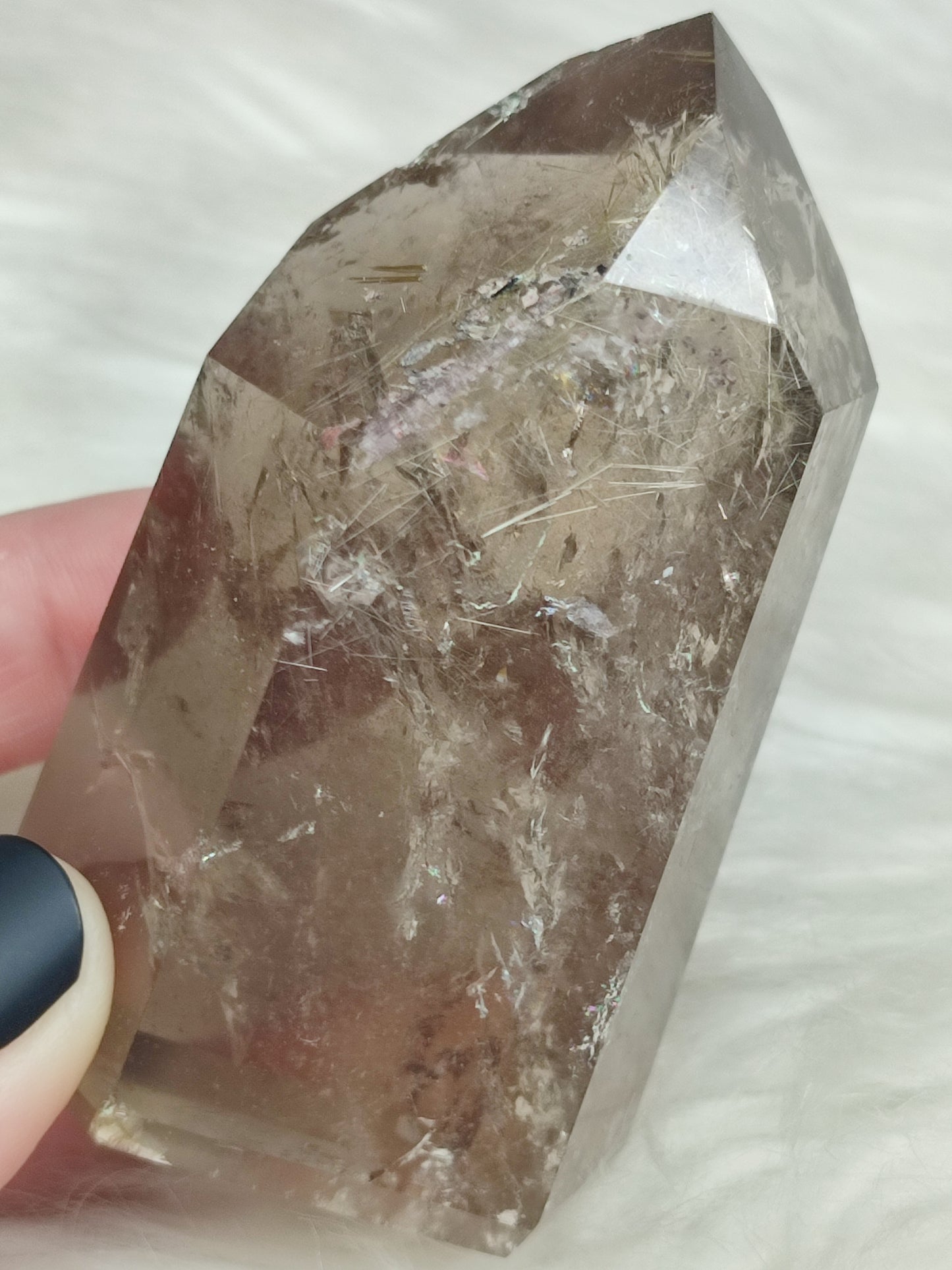 Punta cuarzo ahumado y rutilo con hematite n°15