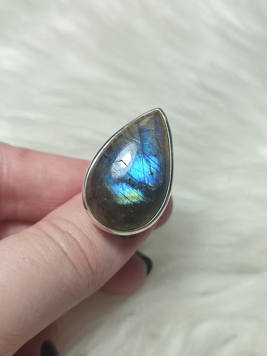 Anillo plata 925 con labradorita - ajustable n° 44