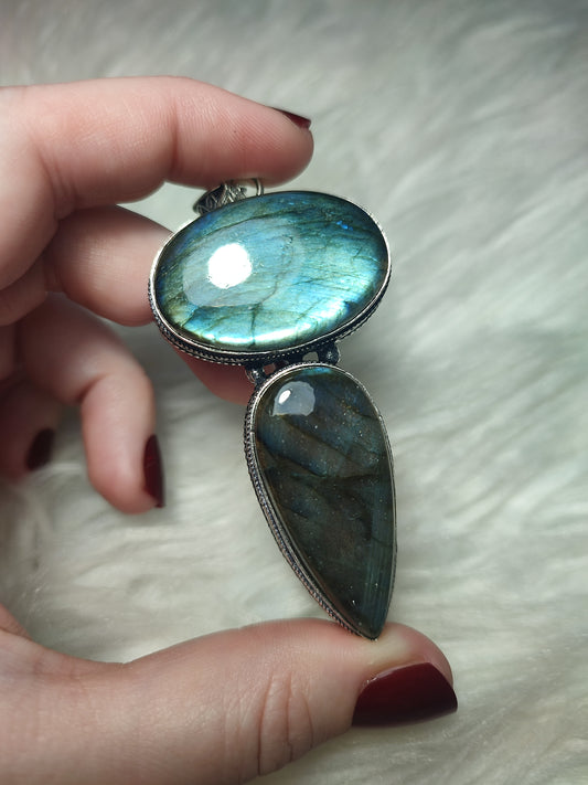 Colgante baño plata y Labradorita doble flash n° 62