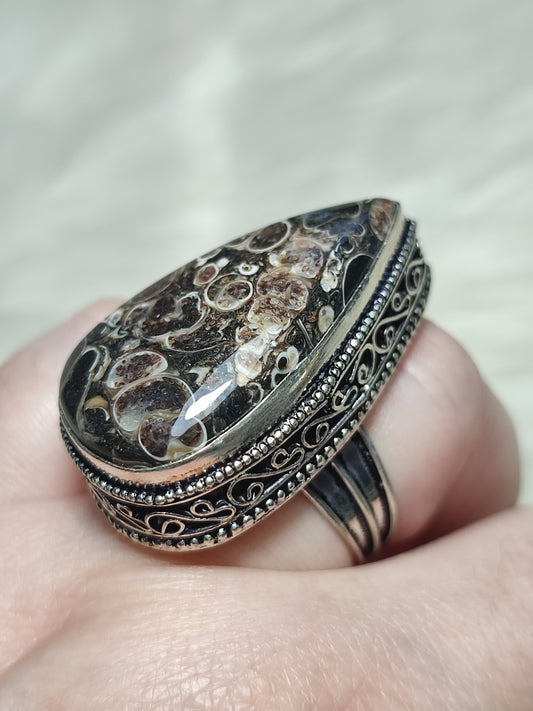 Anillo baño de plata con ágata turritella - ref.136