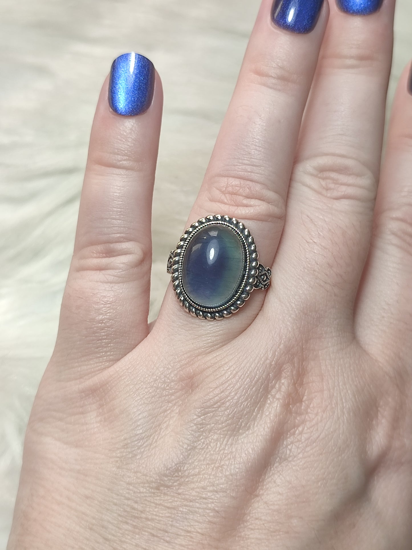 Anillo plata de ley 925 ajustable fluorita - n° 22