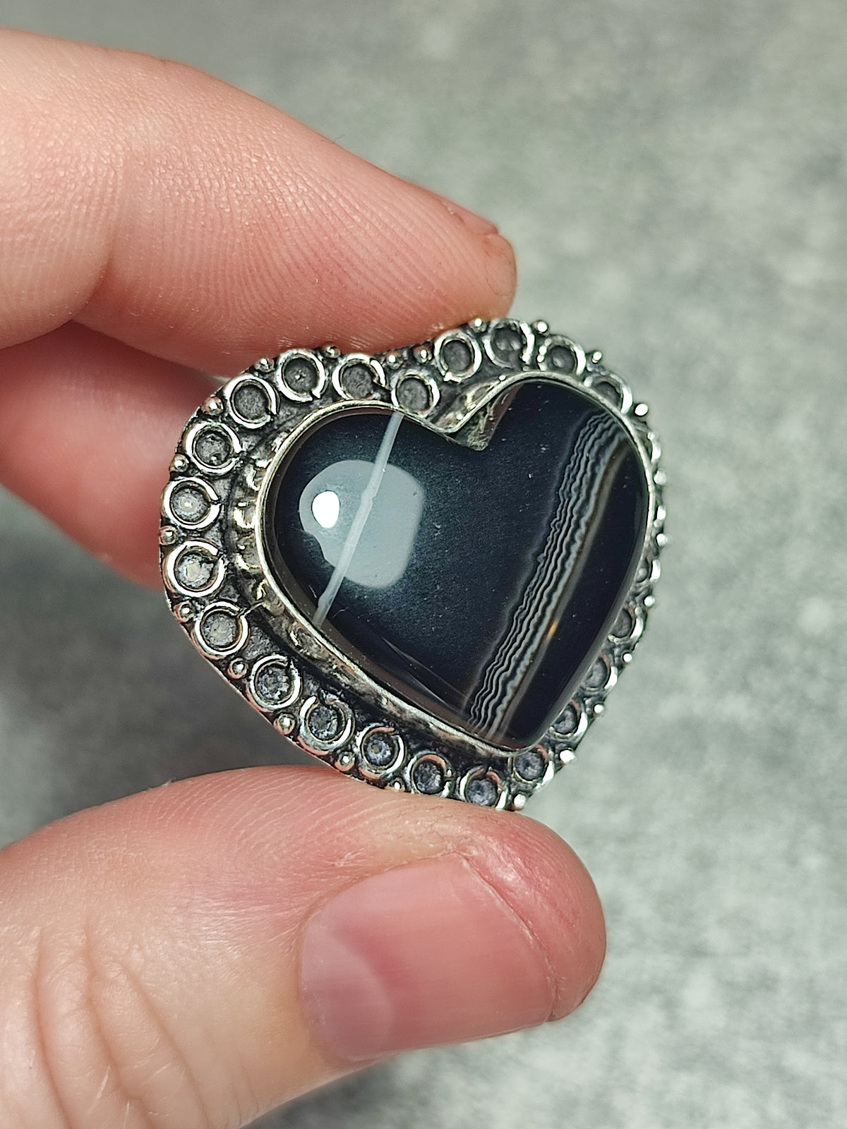 Anillo baño de plata con ágata negra n°8