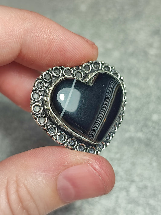 Anillo baño de plata con ágata negra n°8