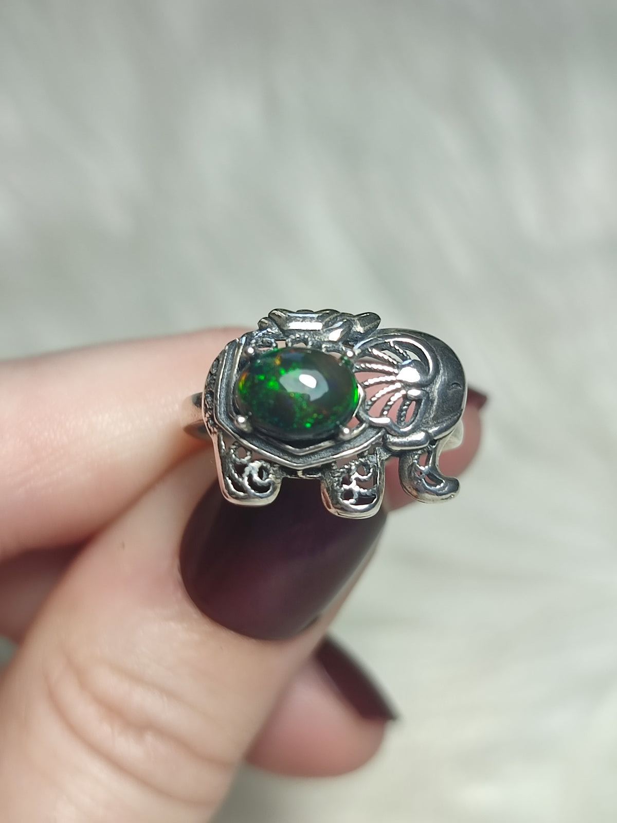 Anillo plata 925 con ópalo negro - ajustable n° 28