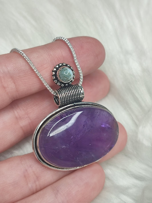 Colgante baño de plata con ametrino y larimar ( incluye cadena )