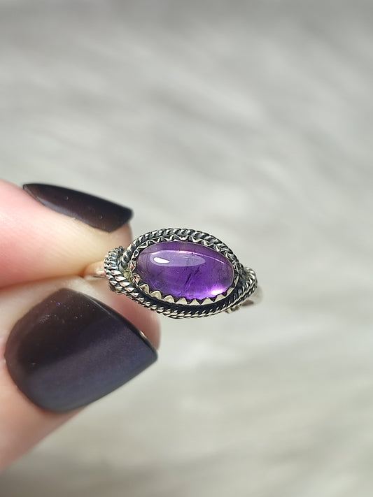 Anillo plata de ley 925 con amatista de 18 mm diámetro - n°59