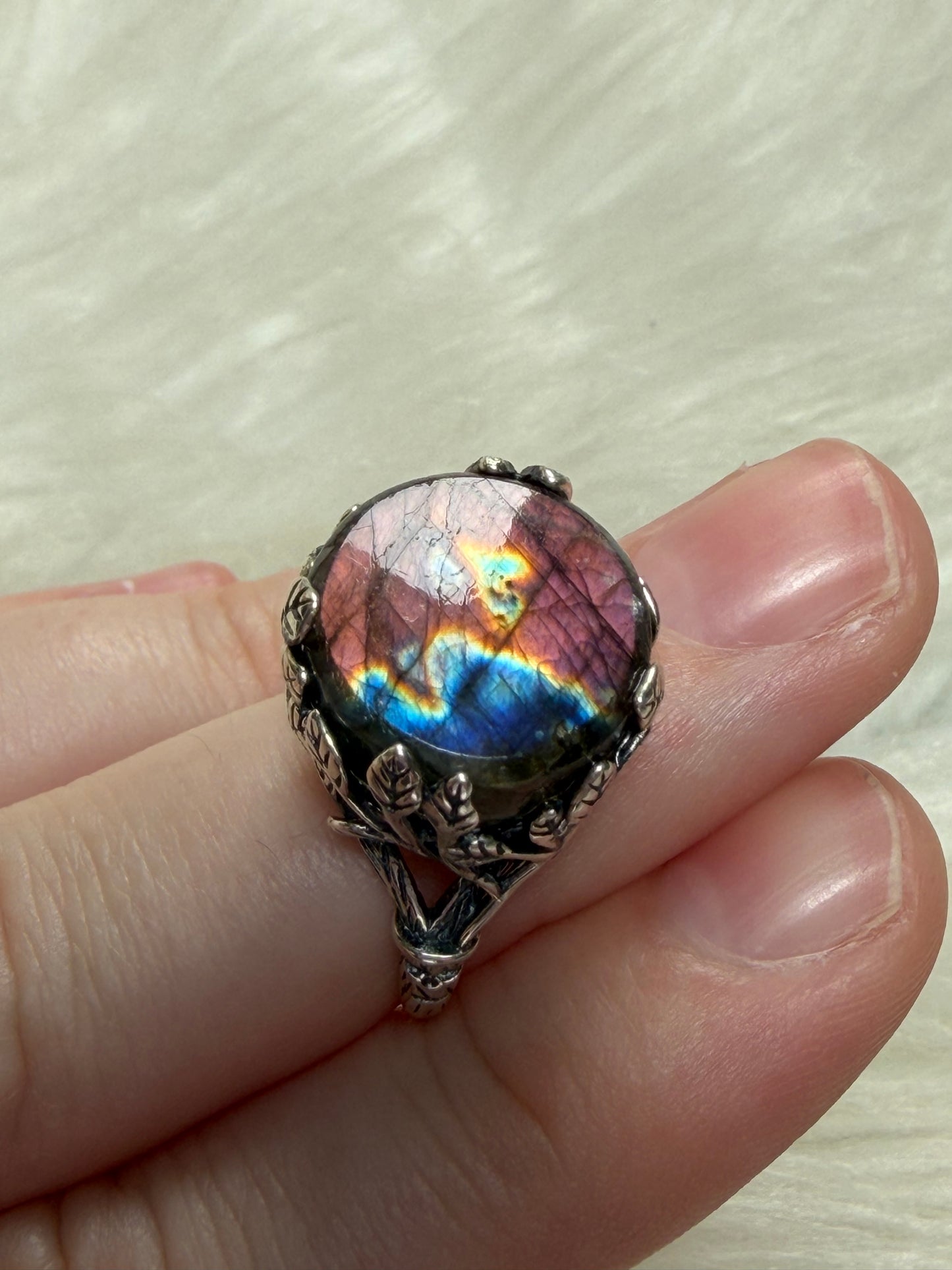 Anillo plata 925 con labradorita espectrolita - ajustable n° 11