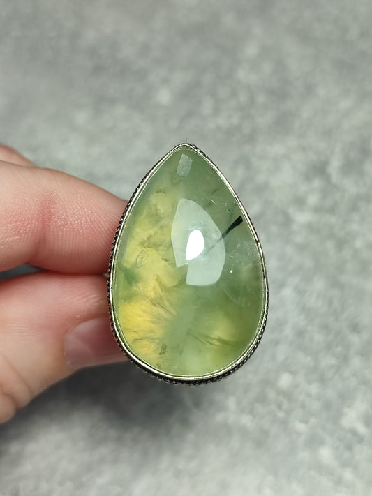 Anillo baño de plata con prehnita n°6