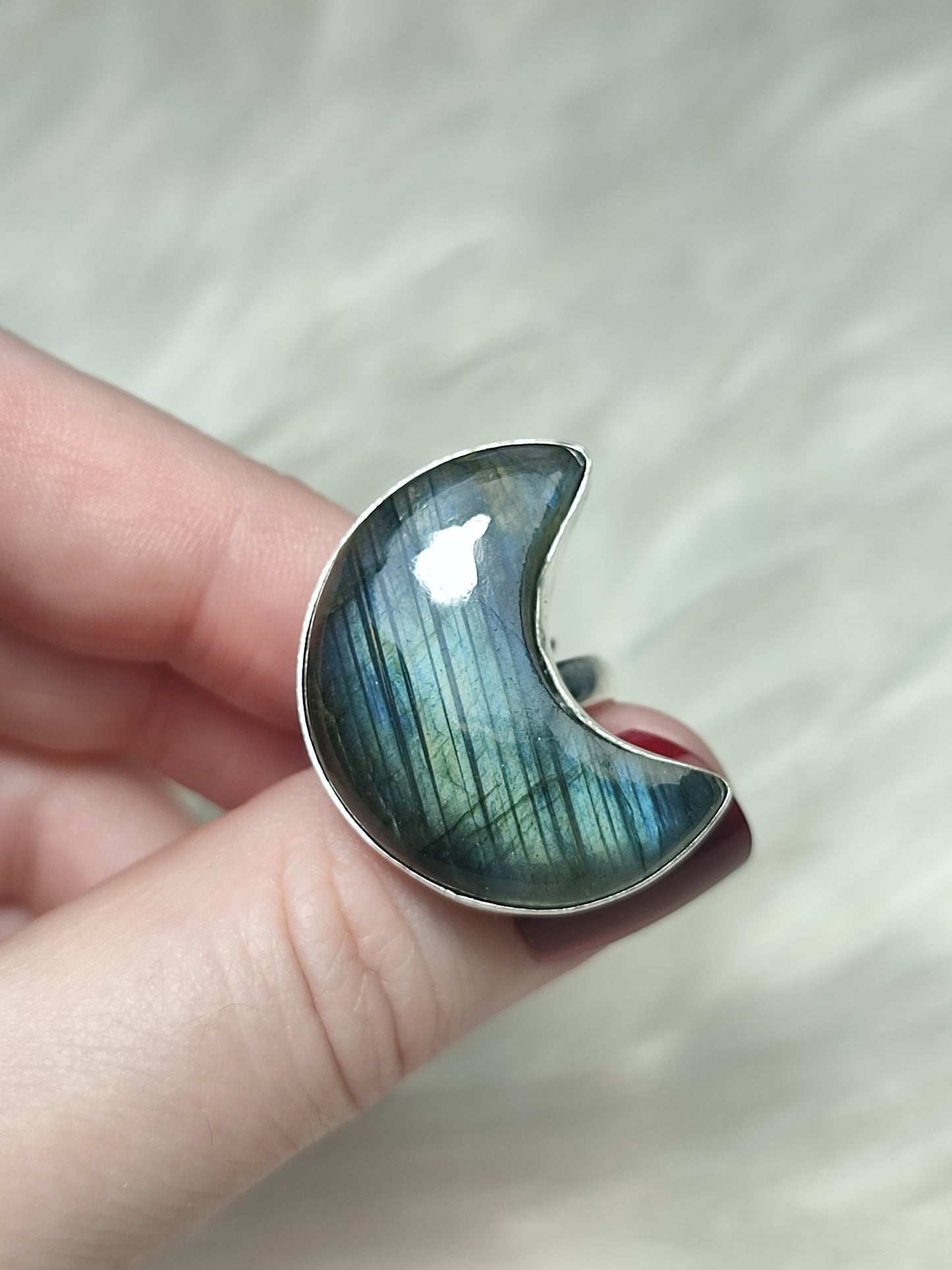 Anillo luna baño de plata con labradorita - Ajustable 61