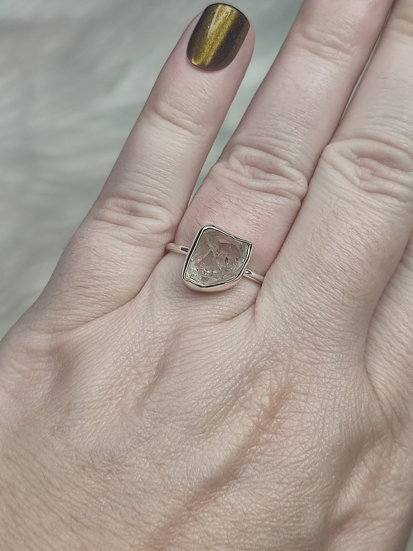 Anillo plata de ley 925 con herkimer - 17.50 mm diámetro