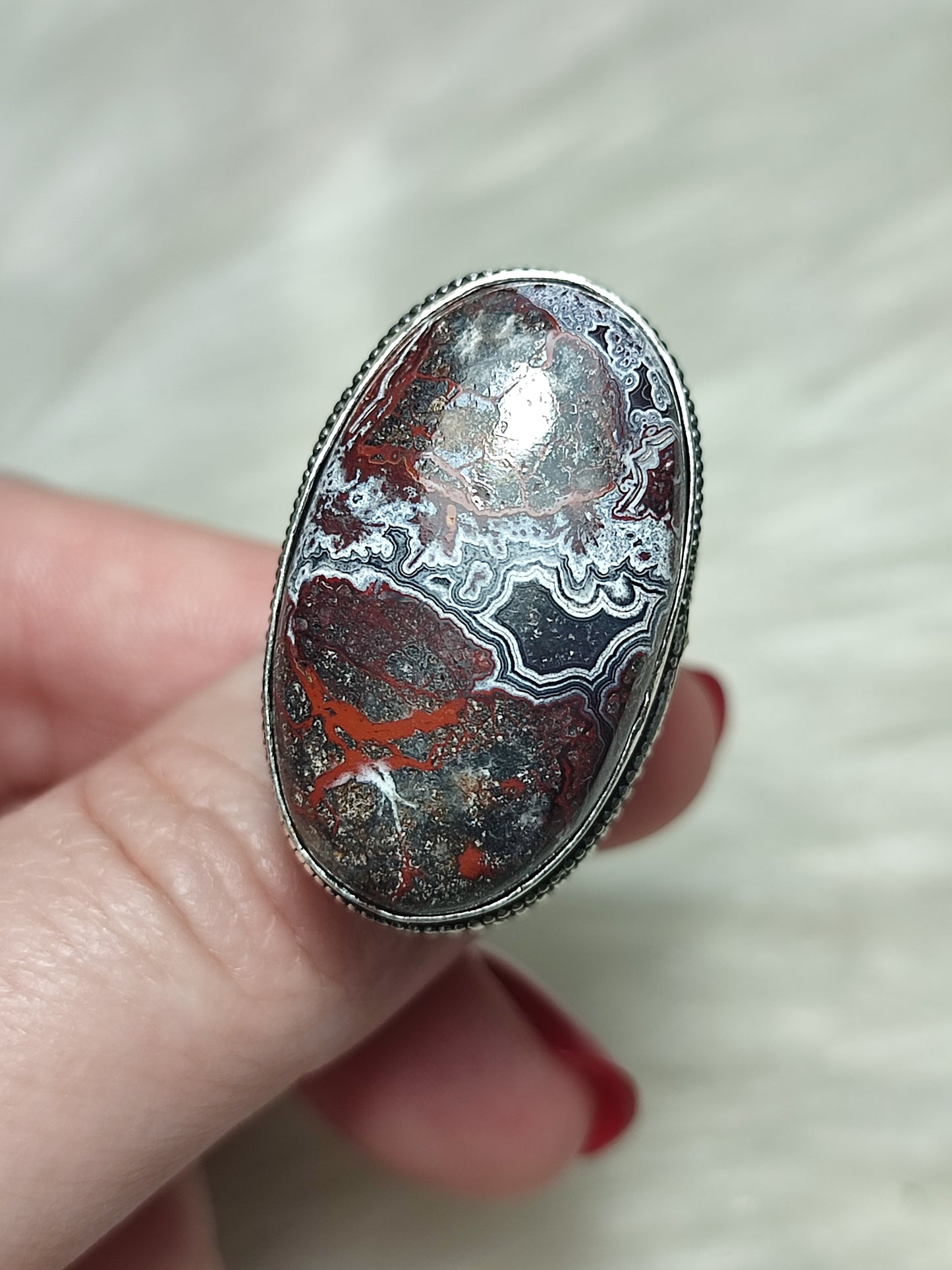 Anillo baño de plata con ágata mejicana - ref.137