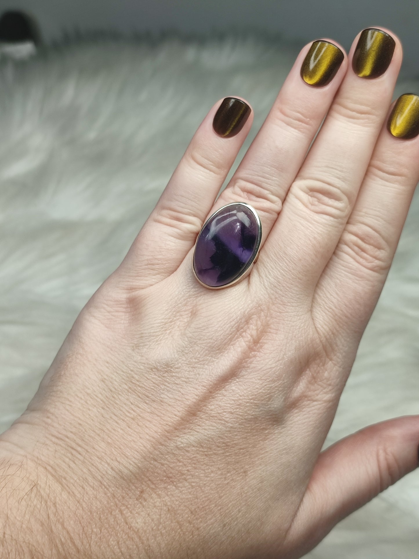 Anillo plata 925 con amatista trapiche - ajustable n° 31