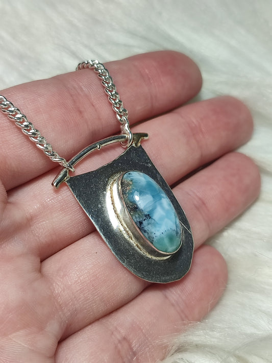 Collar baño plata con larimar n°249