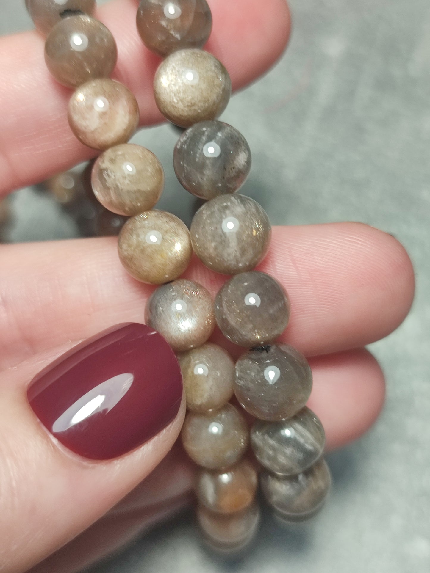 Pulsera elástica bolas 7/8 mm - piedra luna negra lattice