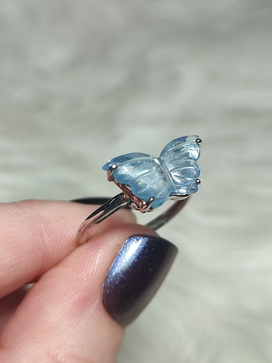 Anillo plata 925 con aguamarina alta calidad - ajustable n° 24