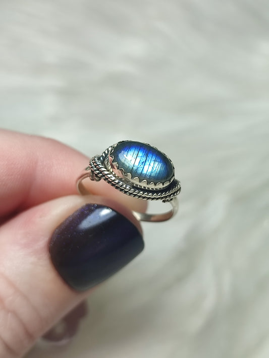 Anillo plata de ley 925 con labradorita de 17 mm diámetro - n°33